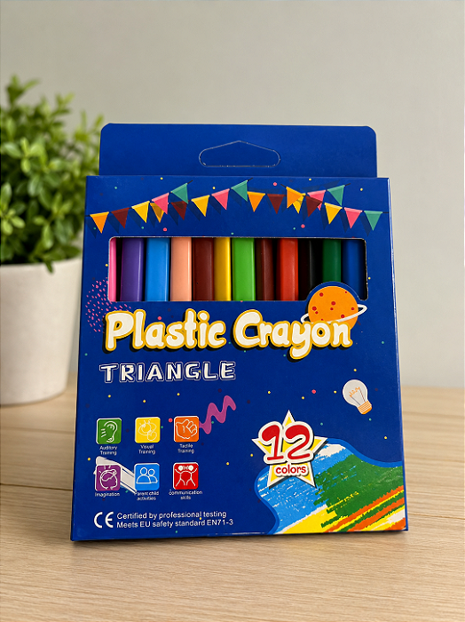 Giz de Cera Plástico Triangular 12 Cores