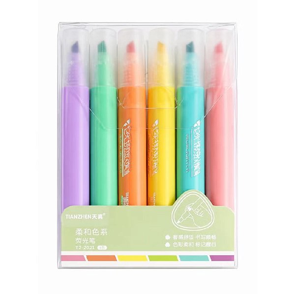 Marca Texto Pastel Suave Escolar Kit 6 Cores