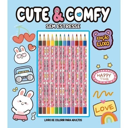 Cute & Comfy Livro Colorir Com 12 Cores De Lápis