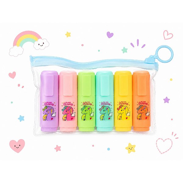 Marca Texto Unicórnio Colorido Kit 6 Unidades