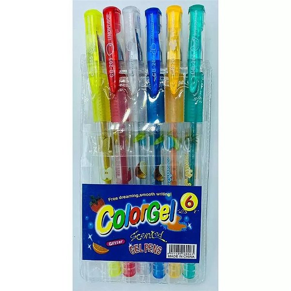 Canetas Gel Coloridas Perfumadas com Glitter 6un