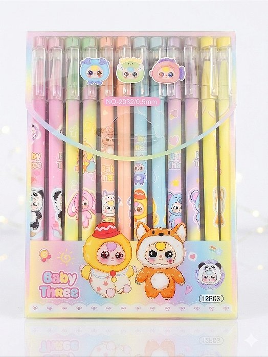 Caneta Gel Baby Three 0,5 mm Kit 12 Unidades