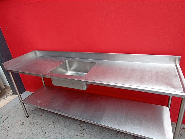 Pia Inox 2,20x60x1,02 cm prateleira inferior. USADA