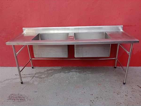 Pia inox 200x70x85 2 cubas semi nova
