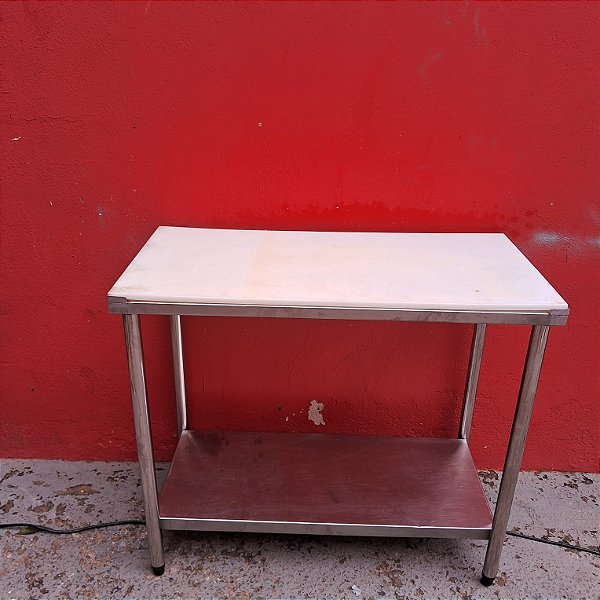 Mesa inox com tampo de polietileno  100x50x86 Semi nova