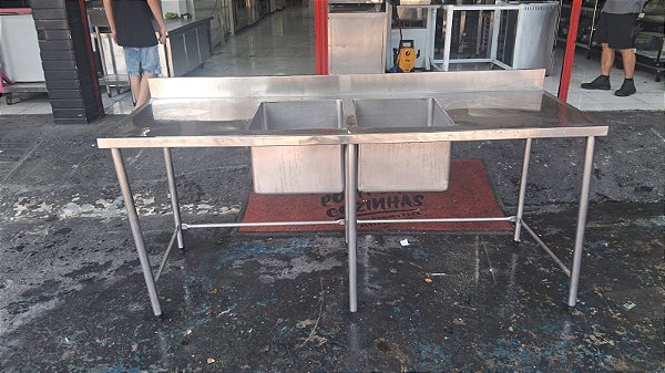 Pia inox 2 cubas semi nova 200x70x85
