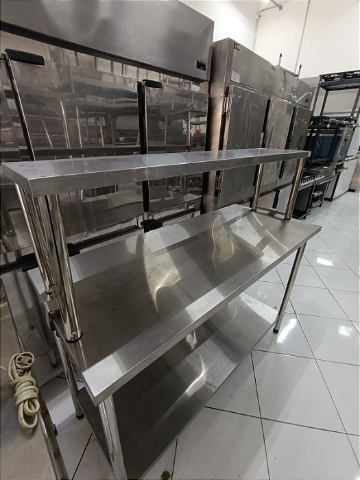 Mesa inox 1.40x70x1.20 SEMI NOVA com prateleira superior