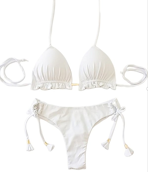 Biquini Cortininha Com Calcinha Fio Duplo, Branco