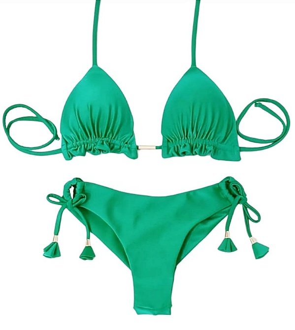 Biquini Cortininha Com Calcinha Fio Duplo, Verde Bandeira