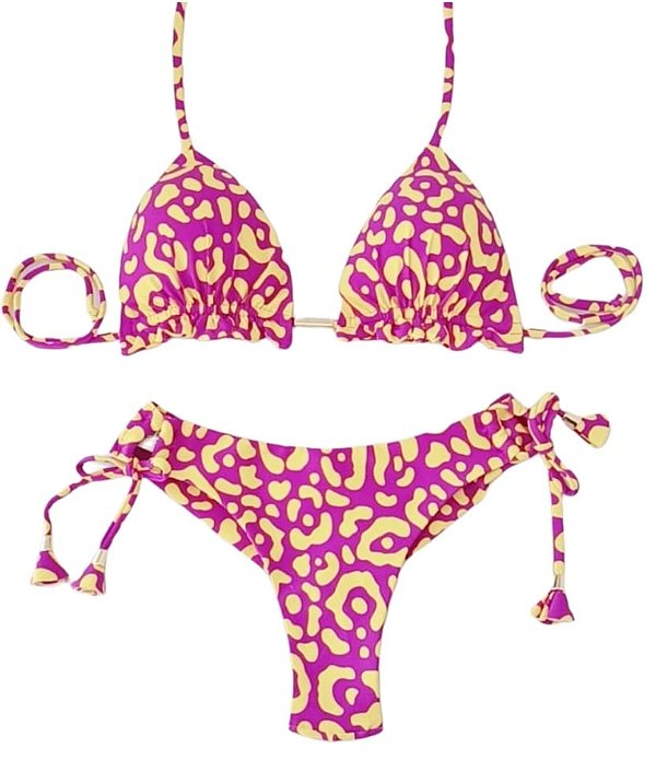 Biquini Cortininha Com Calcinha Fio Duplo, Pink/Amarelo