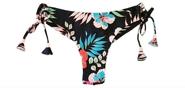 Calcinha De Bíquini Fio Duplo, Preto Florido