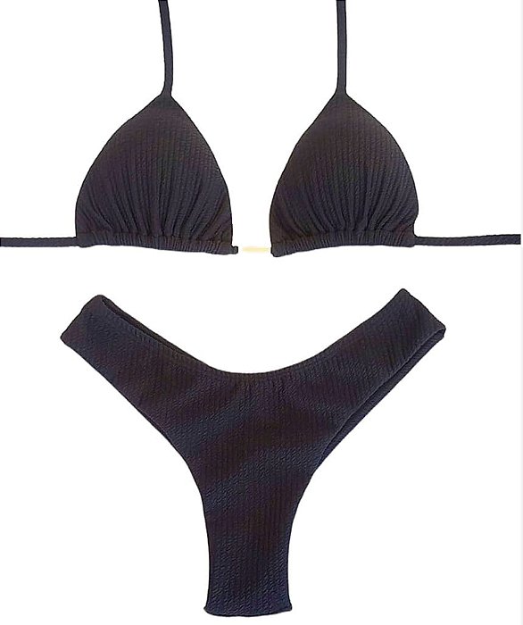 Biquini Cortininha C/ Calc. Fio Duplo Asa Delta Texturizado, Preto