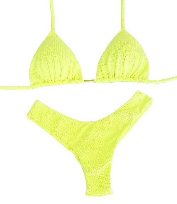 Biquini Cortininha C/ Calc. Fio Duplo Asa Delta Texturizado, Amarelo Neon