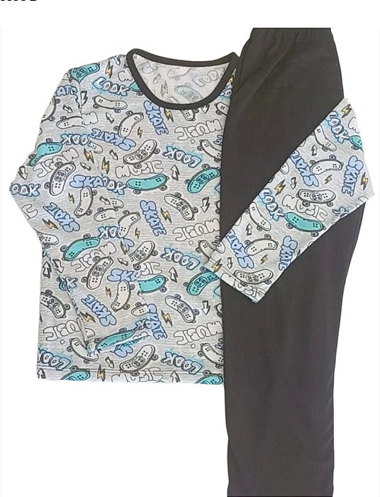 Pijama Infantil Menino, Estampado C/ Calça Preta
