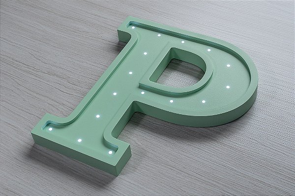 Letra P Luminosa em MDF com LED - Decoração Única.