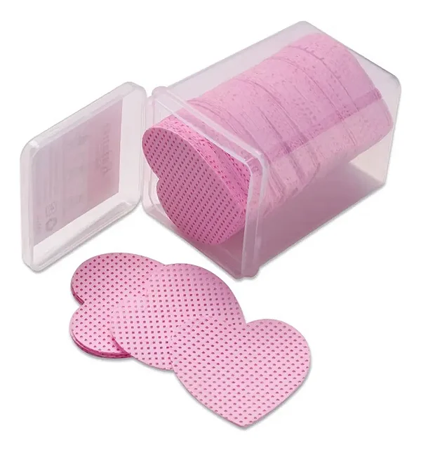 ALGODÃO PRENSADO FORMATO CORAÇÃO PARA CÍLIOS/UNHAS COR ROSA
