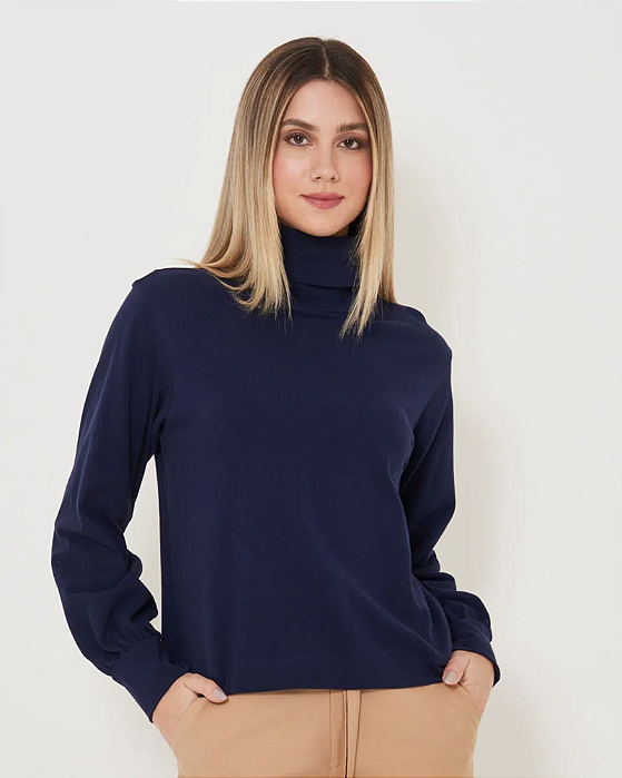 Blusa Manga Longa Malha Gola Alta