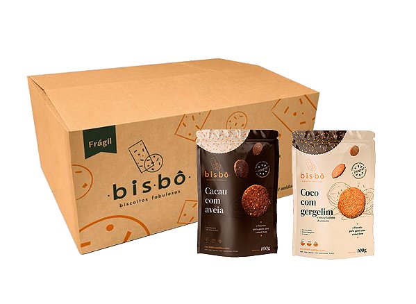 Biscoitos Cacau com Aveia e Coco com Gergelim - Caixa 24 unid. (12 unid. cada sabor)
