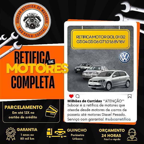 Retifica do Motor Gol G1 G2 G3 G4 G5 G6 G7 1.0 1.6 8V 16V
