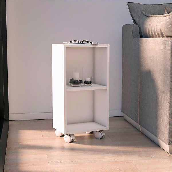 Mesa de Cabeceira Branca de Madeira com Rodas 60cm