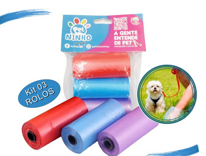 Kit 03 Rolinhos De Saquinhos/refil De Lixo Para Coco Pet Gato Cachorro