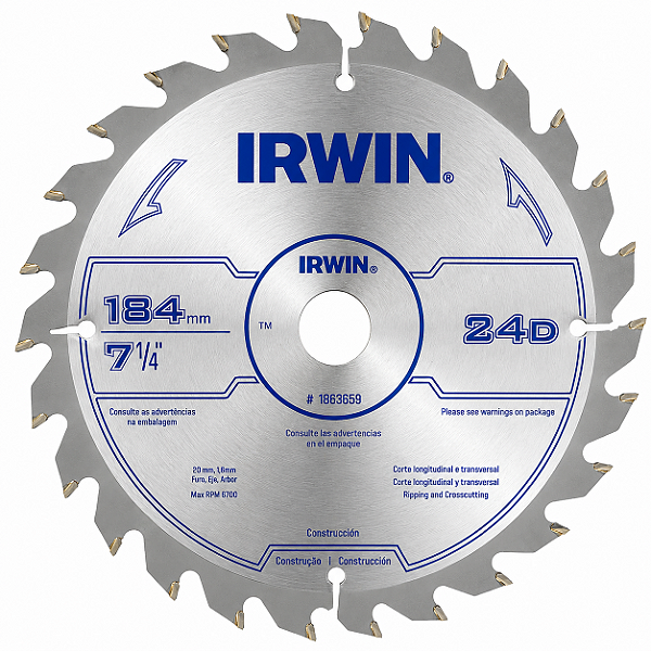 Lâmina de Serra Circular IRWIN 184mm - 24 Dentes