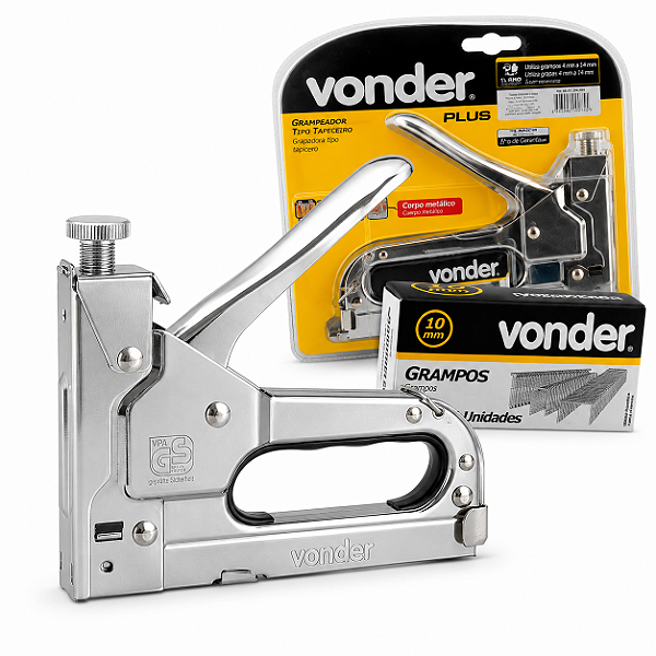 Grampeador Pinador Profissional Vonder Plus + 600 Grampos Aco cromado