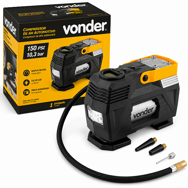 Compressor de Ar Automotivo Vonder CAV 120 12V Digital com LED 99 PSI Calibrador de Pneu Portátil