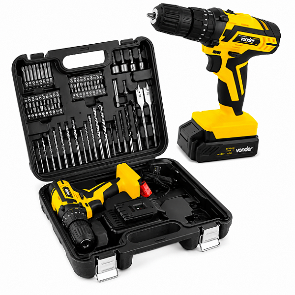 Parafusadeira/Furadeira de Impacto VONDER PFV 074 - 12V com 74 Acessórios