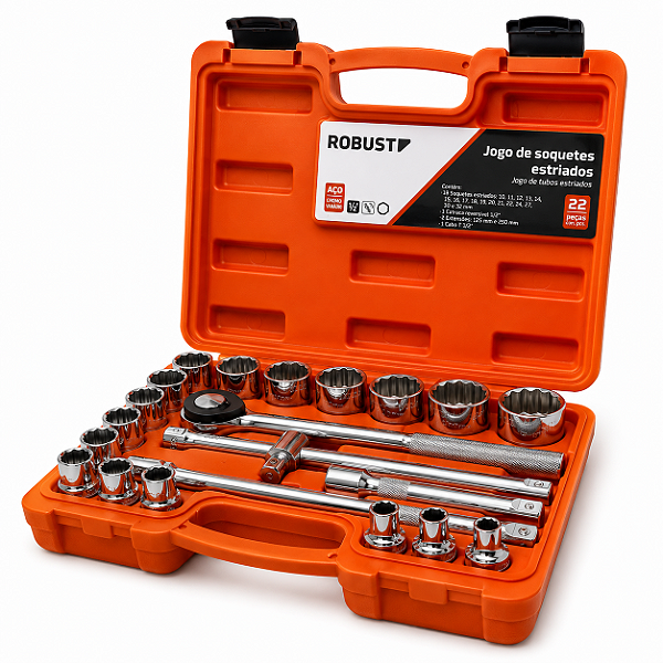 Jogo de Soquetes Estriados Robust 1/2" - 22 Peças Gedore