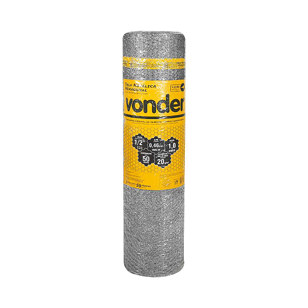 Tela Metálica Viveiro VONDER  1m x 50m  Malha 1/2" Fio 26 Galvanizada