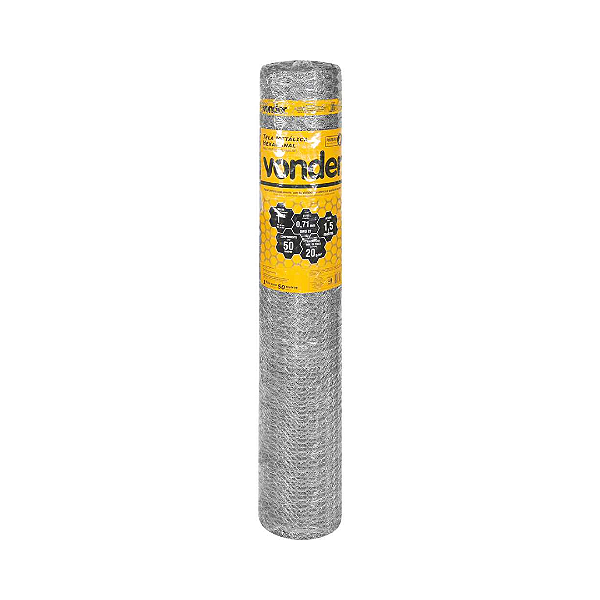 Tela Metálica Pinteiro VONDER  1,5m x 50m  Malha 1" Fio 22 Galvanizada