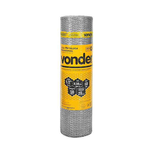 Tela Metálica Viveiro VONDER  0,6m x 50m  Malha 1/2" Fio 24 Galvanizada