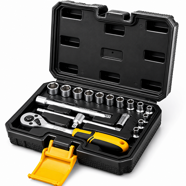 (3029014016) - Jogo de soquetes sextavados com encaixe de 1/4", 4 mm a 13 mm, com catraca, 16 peças, VONDER