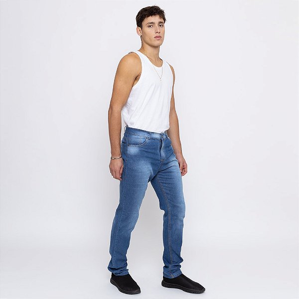 Calça Slim Masculina em Jeans Médio  Azul - Cristal