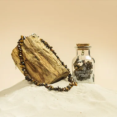 Colar de Olho de Tigre Com Extensor de Tamanho (Coragem e Prosperidade)