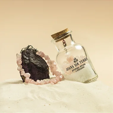 Pulseira de Quartzo Rosa Com Extensor de Tamanho (Amor e Autoestima)