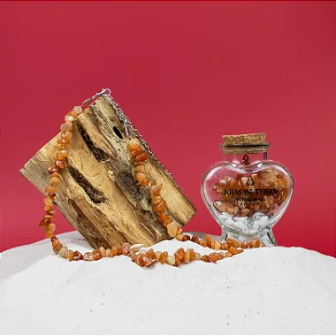 Colar de Cianita Laranja Na Garrafa (Alegria e Conexões Prazerosas)