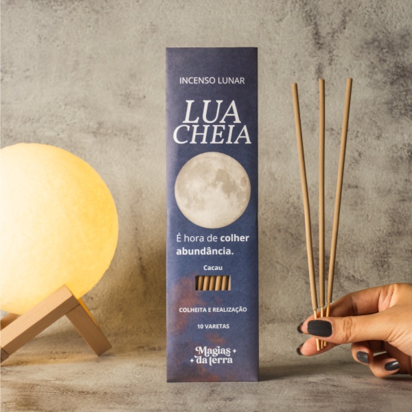 Incenso Natural Cacau Lua Cheia Ritual Realização 10 Varetas (Preço Sugerido de Venda R$25,90)