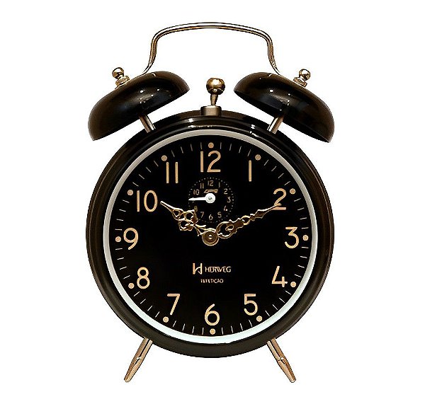 Relógio Despertador Preto e Dourado Cordas Herweg Original
