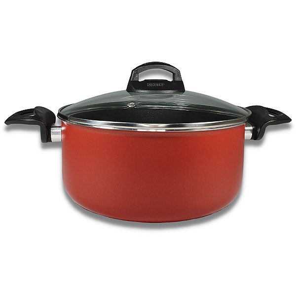 Panela Caçarola 20 cm Antiaderente Teflon com Tampa de Vidro Cor Vermelho