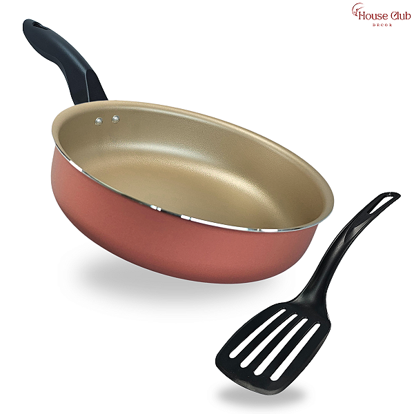 Frigideira Alta 20 cm Antiaderente Teflon Cor Cereja e Dourado
