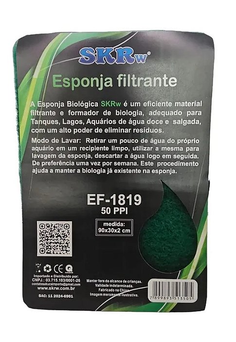 ESPONJA BIOLOICA SKRw  90X30X2 50PPI VERDE
