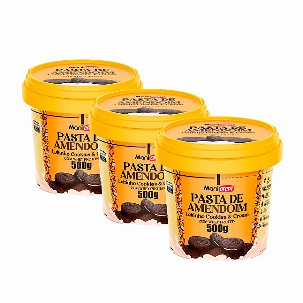Pasta De Amendoim Leitinho Cookies Cream Whey Kit 03 unid. 500g Manicrem