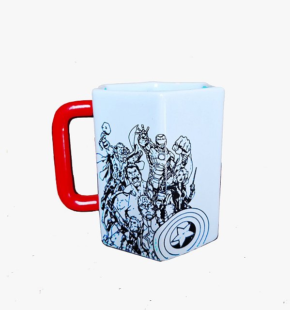Caneca Branca Sextavada Vingadores - Branca e Vermelha