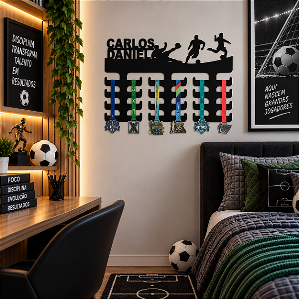 Porta Medalhas Futebol 3 com Nome