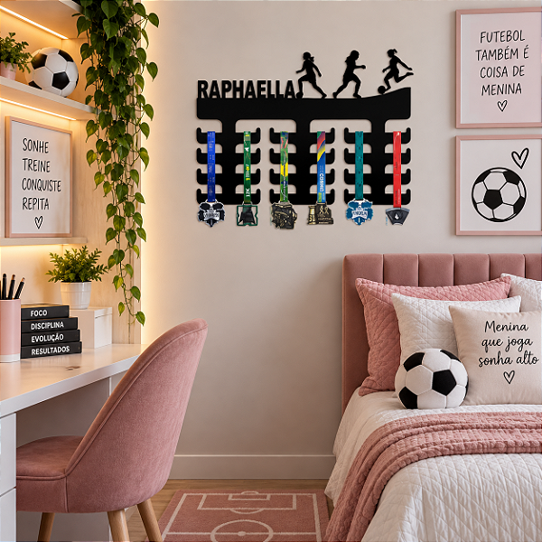 Porta Medalhas Futebol Feminino com Nome