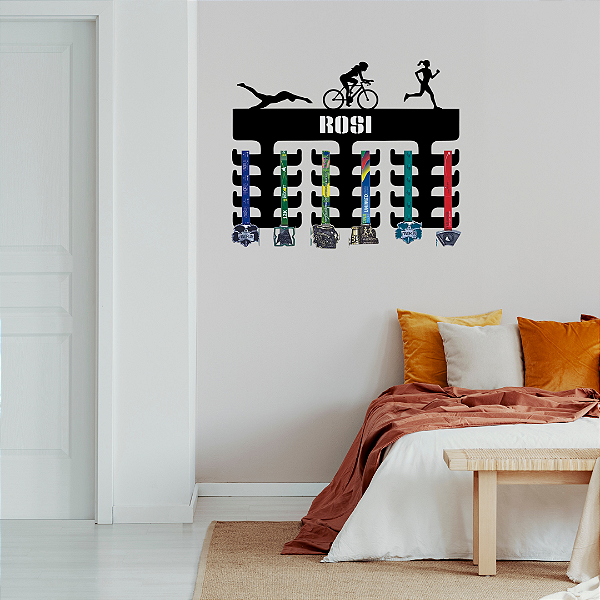 Porta Medalhas Triatlo Feminino com Nome