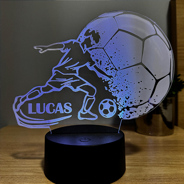 Luminária LED em Acrílico Futebol Menino com Nome