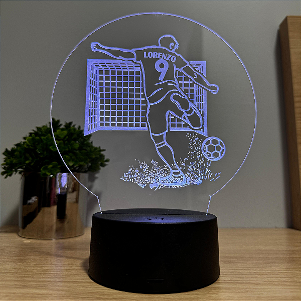 Luminária LED em Acrílico Futebol Jogador com Nome e Número